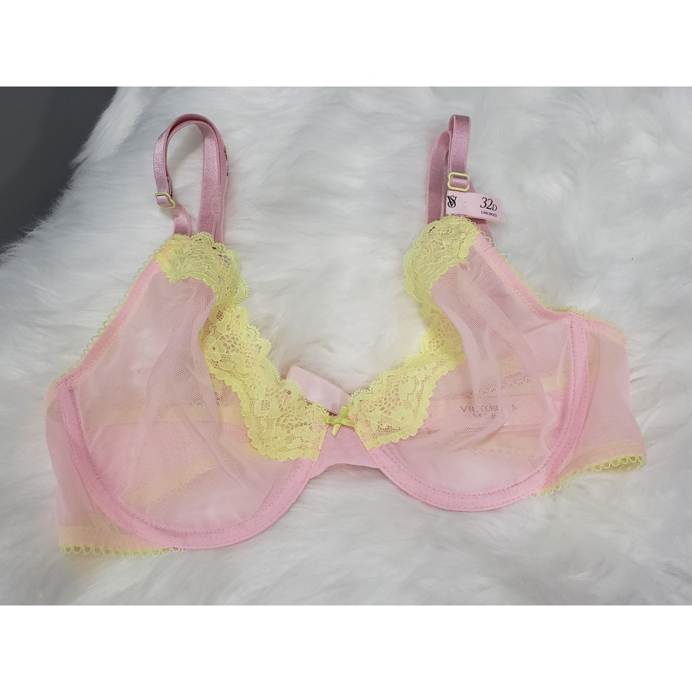 NEW 32D Victoria's Secret Tease Unlined Demi Bra Mesh Pretty Blossom  PINK GREEN